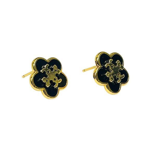 Designer Inspired Tory Black Gold Stud Earrings - Picture 8 of 8